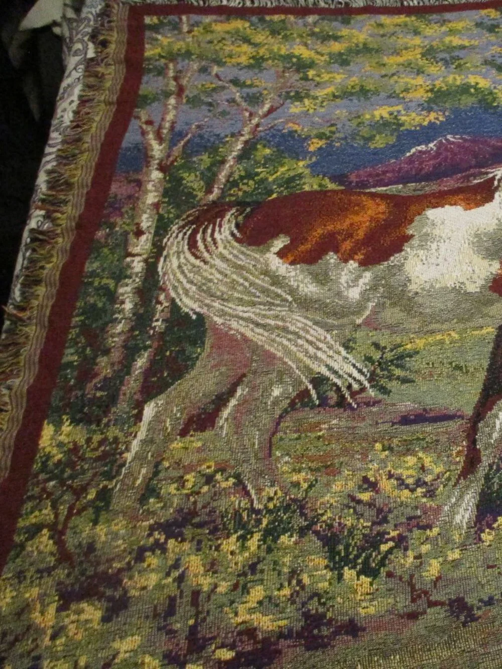 woven tapestry horses knit blanket 64 x 52